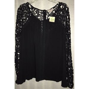NWT Altar'd State Women's Junior Black Crochet Lace Shirt‎ Blouse Size Large